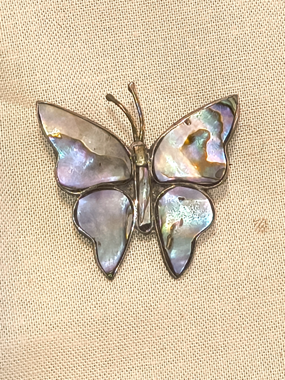 Vintage Taxco 925 Sterling Silver Iridescent Shell Butterfly Brooch Pin64